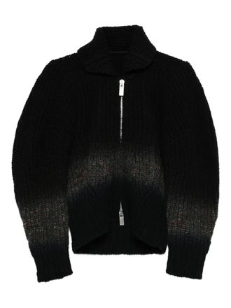 sacai zip-front speckled cardigan - Black