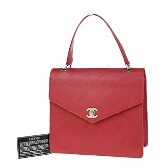Chanel Vintage Cc Flap Top Handle Calfskin Leather Red Calfskin Bag (Pre-Owned)