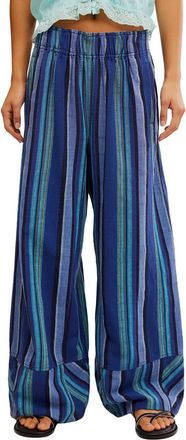 Free People Days End Linen Striped Pull-On Pants In Navy Combo