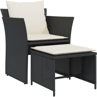 vidaXL Sill&oacute;n De Jard&iacute;n Con Reposapi&eacute;s Rat&aacute;n Sint&eacute;tico Negro Vidaxl