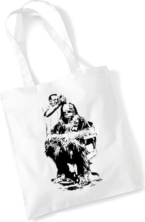 Bang Tidy Clothing Tote Bags For Women Banksy Chewbacca haircut Printed Cotton Shopper Bag Gifts WHITE
