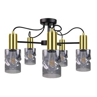 Netlighting Inger Multi Arm Semi Flush Ceiling Light Black Gold 60cm 5x E27