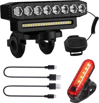 OEM Faro Delantero Para Bicicleta, Bocina El&eacute;ctrica Para Bicicleta, Recargable, Luces Led Delanteras Y Traseras Impermeables Con 6 Modos Para Uso En Exter