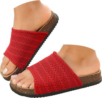 Generic Women Mesh Upper Flat Sandals 2026, Beach Boho Womens Flip Flops & Slides Sandals Slip on Vacation Cushion Slides for Women Indoor Outdoor Footwear