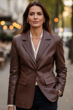 Infinity Leather Dames Conker Brown Italiaanse leren blazerjasje-Eclipse