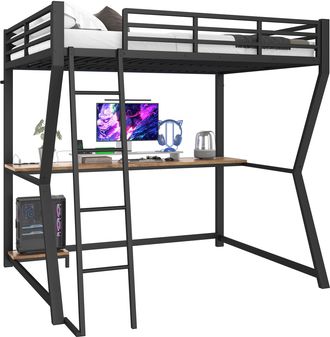 STILVORA Cama Alta 140&times;200 Cm, Cama Doble Con Led, Escritorio, Enchufe Y Usb, Estante Para Pc, Sin Colch&oacute;n