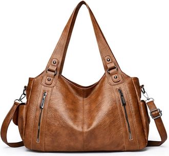 Generic Compatible For Shoulder Bag Temperament Zipper Opening Design Daily Commuter Handbag(Light brown)