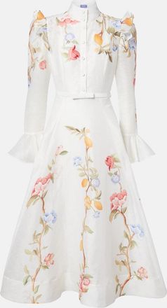 LEO LIN Selina floral ruffled linen-blend midi dress