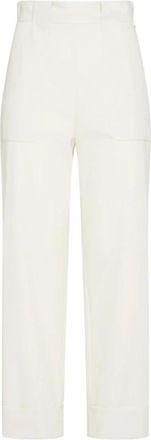 Max Mara Palio Cropped Broek - Dames - Straight fit broeken - Wit - M - Katoen - Broeken