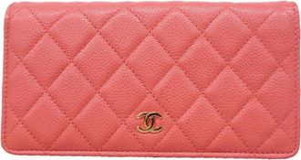 Chanel Pink Grained Calfskin Long Wallet (Bi-Fold) (Pre-Owned)