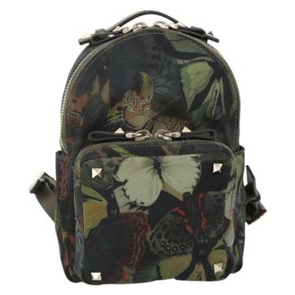 Valentino Garavani Backpack Denim With Butterfly Applique Khaki Nylon Backpack Bag (Pre-Owned)