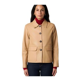 Brooks Brothers Leren Jas met Shirtkraag - Dames - Leren en Su&egrave;de Jassen - Beige - XS - Leer - Jassen