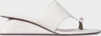 Tory Burch 45mm Pierced Leather Toe-Ring Wedge Sandals