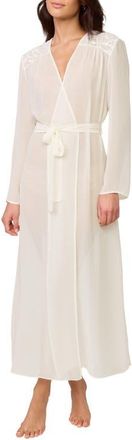 Rya Collection Isles Lace Trim Chiffon Robe in Ivory at Nordstrom, Size Medium