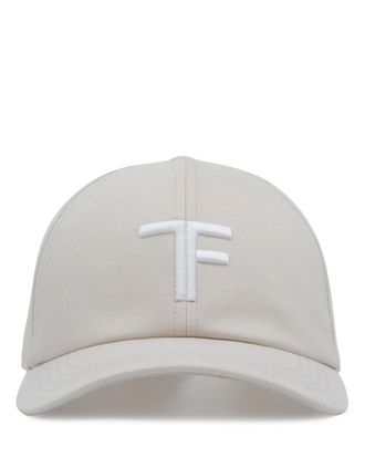 Tom Ford Mens Canvas & Leather TF Cap Off White - Cream - Size: M