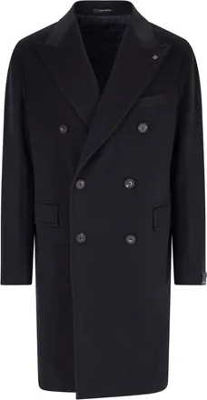 Tagliatore Navy Blue Peaked Lapels Virgin Wool Double-Breasted Coat