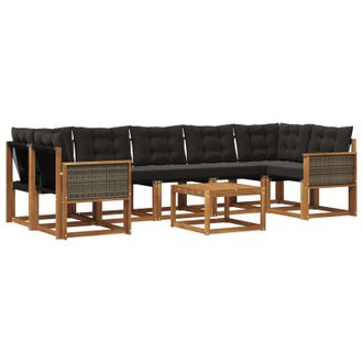 vidaXL Conjunto De Sof&aacute;s De Exterior Con Coj&iacute;n 8 Pcs Natural Y Negro Vidaxl