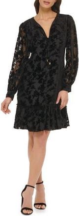 Kensie Velvet Burnout Long Sleeve Dress in Black at Nordstrom Rack, Size 0