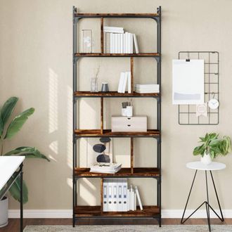 vidaXL Librer&iacute;a 6 Estantes Madera Ingenier&iacute;a Roble Ahumado 76x32x192cm Vidaxl