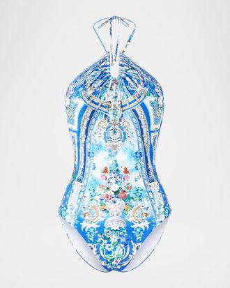 Camilla Ottoman Opulence Diamond Neck Halter One-Piece Swimsuit