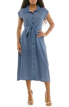 Nina Leonard Print Short Sleeve Shirtdress in Navy/Blue Multi Print at Nordstrom Rack, Size X-Large