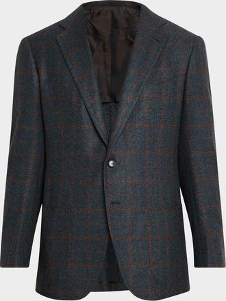 Cesare Attolini Mens Plaid Cashmere Two-Button Jacket