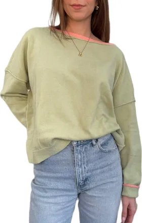 Wishlist Brushed Contrast Boat Neck Sweater In Matcha
