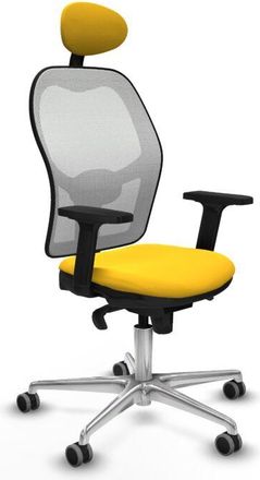 Piqueras y Crespo Piqueras Y Crespo - Jorquera Sincro Malla Blanca Similpiel Amarillo Brazos 2d Base Aluminio Cabecero Fijo Ruedas 65mm Engomada