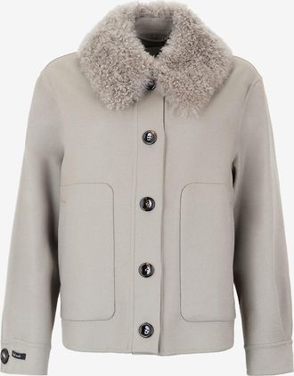 Manzoni24 Hemdjacke aus Wolle und Kaschmir mit Shearling-Kragen