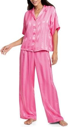 Midnight Bakery Stripe Jacquard Button-Up Top & Pants Pajamas in Pink at Nordstrom Rack, Size X-Large