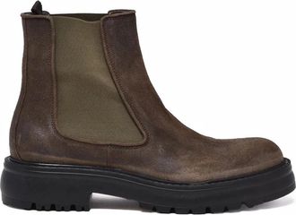 Hundred 100 Military Green Suede Side-Panel Ankle Boots