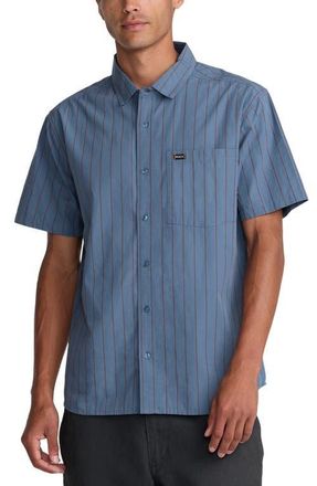 Rvca Dayshift Workwear Stripe Short Sleeve Button-Up Shirt in Vintage Navy at Nordstrom, Size Xx-Large