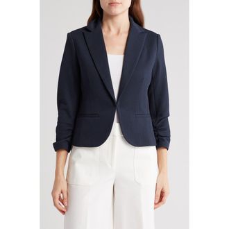 Amanda + Chelsea Notch Lapel 3/4 Sleeve Pique Knit Blazer in Navy at Nordstrom Rack, Size X-Large