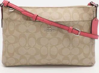 Coach East/west Pop Up Pouch Beige/pink Signature Coated Canvas Crossbody Bag