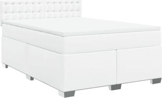vidaXL Vidaxl - Cama Box Spring Con Colch&oacute;n Cuero Sint&eacute;tico Blanco 140x190 Cm