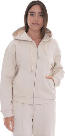 Max Mara Cane Zip sweatshirt met capuchon - Dames - Vesten met rits - Beige - XL - Katoen - Hoodies & sweatvesten