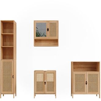 Vicco Conjunto De Muebles De Ba&ntilde;o Liora, Bamb&uacute;, 4 Partes