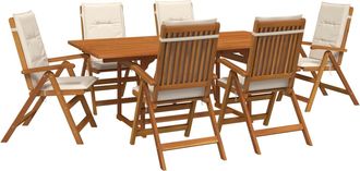 vidaXL Conjunto De Comedor Exterior Con Parasol 8 Uds. Blanco Crema Vidaxl