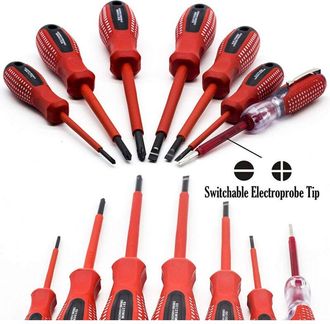 Trade Shop Trade Shop - Juego De 7 Destornilladores Aislados Con Mango De Goma Y Buscador De Fases