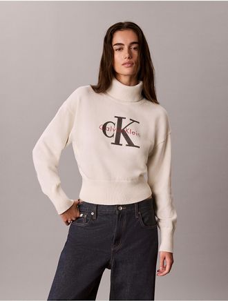 Calvin Klein Jeans Calvin Klein Womens Monologo Turtleneck Sweater - White - XL