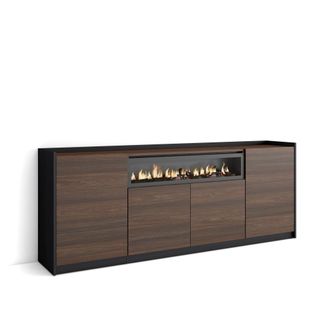 Skraut Home Skraut Home - Aparadores Para Sal&oacute;n, 207x37x80cm, 4 Puertas, Chimenea El&eacute;ctrica, Roble Oscuro Y Negro