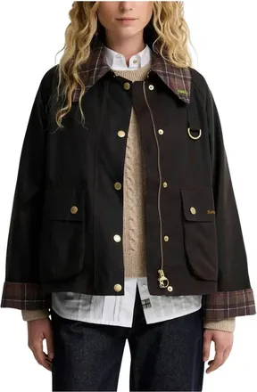 Barbour Jassen, Dames, Bruin, S, Katoen, Icons Tartan Collar Spey Waxed Jacket