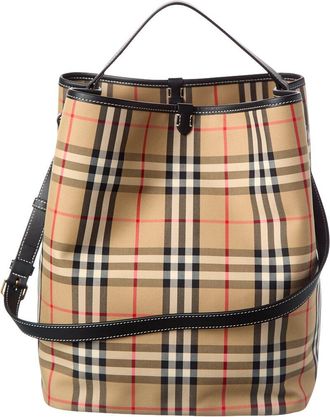 Burberry Check Canvas & Leather Bucket Bag