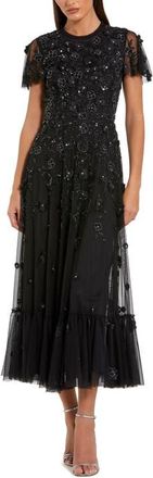 Mac Duggal Embellished High Neck Cap Sleeve A Line Dress in Black at Nordstrom, Size 12