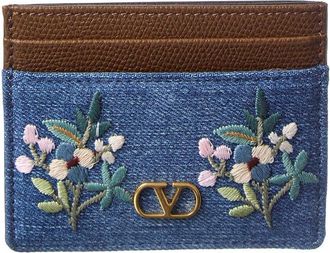 Valentino Vlogo Signature Denim Card Holder