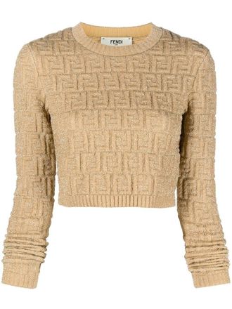 Fendi FF metallic threaded jumper - women - Polyester/Polyamide/Polypropylene/Viscose/Spandex/Elastane - 42 - Gold