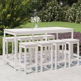vidaXL Mesa Y Taburetes Altos Jard&iacute;n 9 Pzas Madera Maciza Pino Blanco Vidaxl