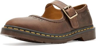 Dr. Martens Mary Jane Flower Womens Flat Shoes Dark Brown : UK 9 (US Womens 11) M, Leather