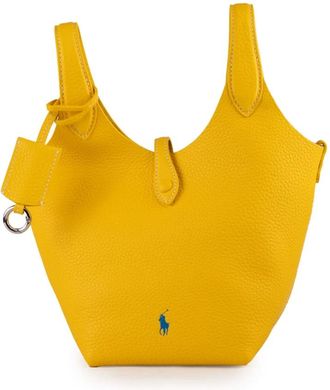 Polo Ralph Lauren Tassen, Dames, Geel, ONE Size, Leer, Kleine leren tote bag