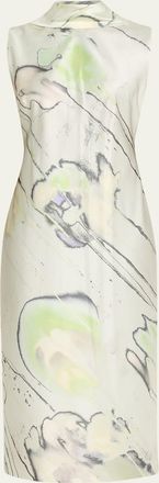 Jason Wu Sleeveless Watercolor Bias-Cut Scarf Midi Dress